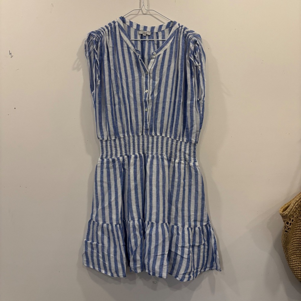 Rails Samina Casablanca Stripe Linen Blend Dress Coastal Blue White Large